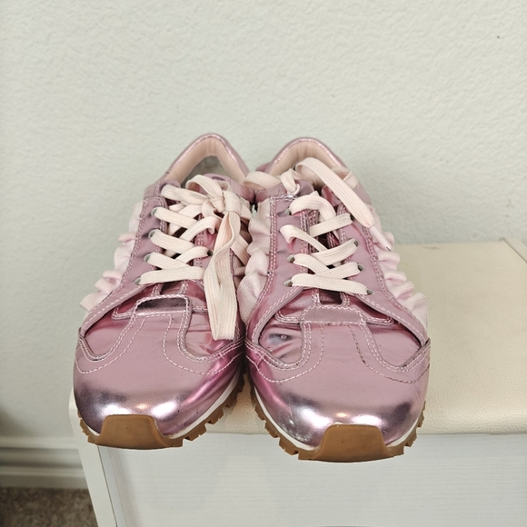 Tory Burch Women's Ruffle Trainer Leather Lace Up Sneakers Metallic Pink Size 8M - Picture 7 of 16